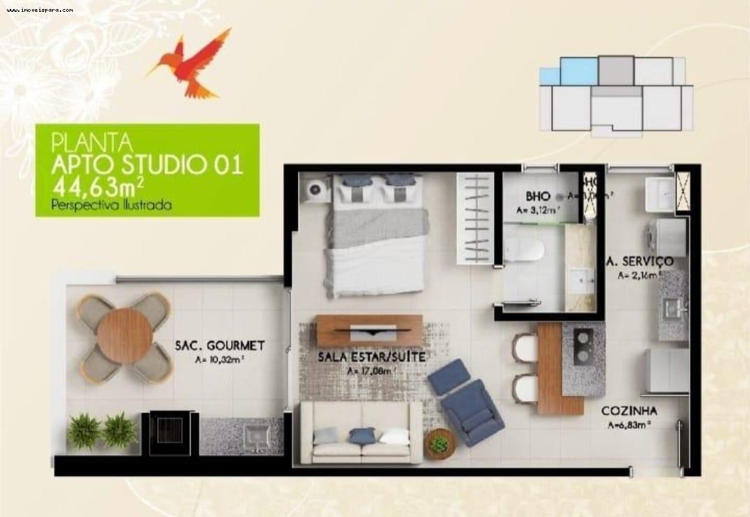 Apartamento à venda com 1 quarto, 44m² - Foto 3